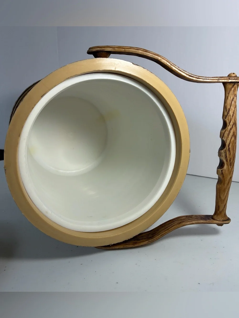 Mid Century Plastic Faux Wood Grain Cocktail Ice Bucket Brown Grapes MCM Retro